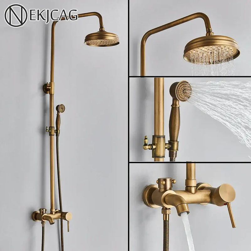 Antique brass handheld rainfall shower system bathroom mixer