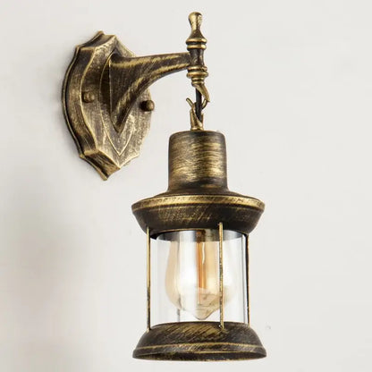 Antique brass industrial glass wall lamp bedroom lantern sconce