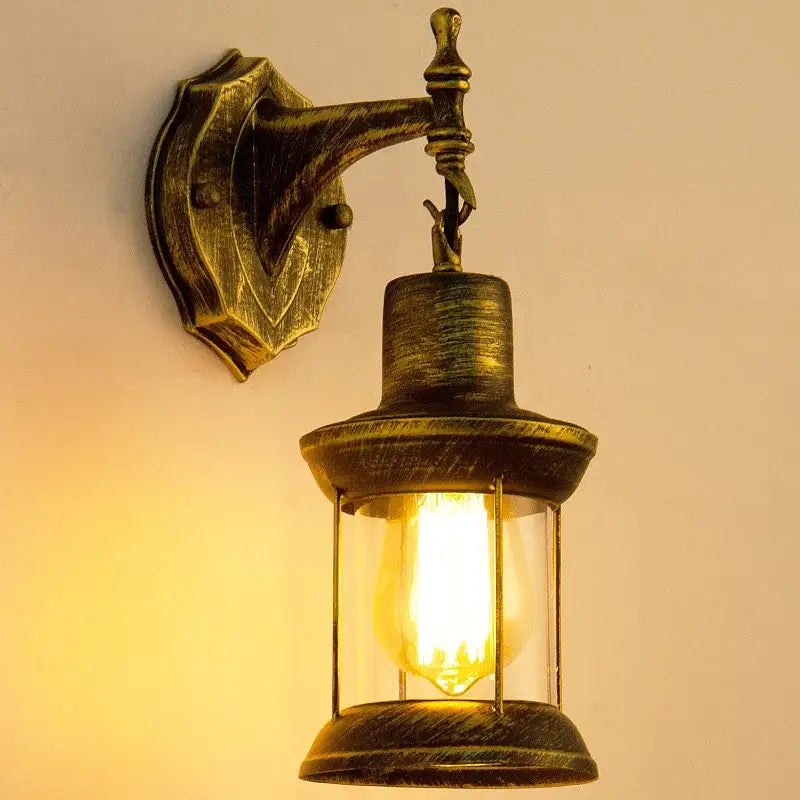 Antique brass industrial glass wall lamp bedroom lantern sconce