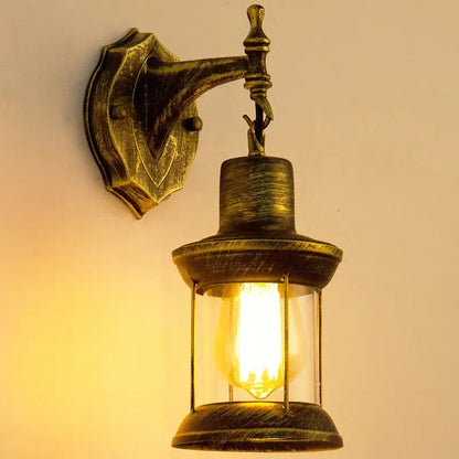 Antique brass industrial glass wall lamp bedroom lantern sconce