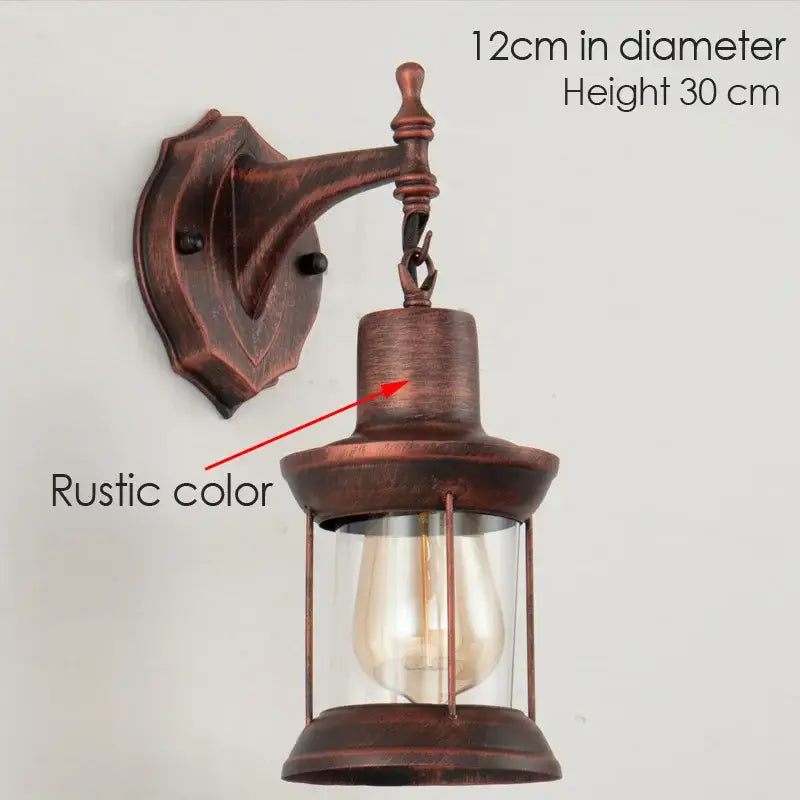 Antique brass industrial glass wall lamp bedroom lantern sconce