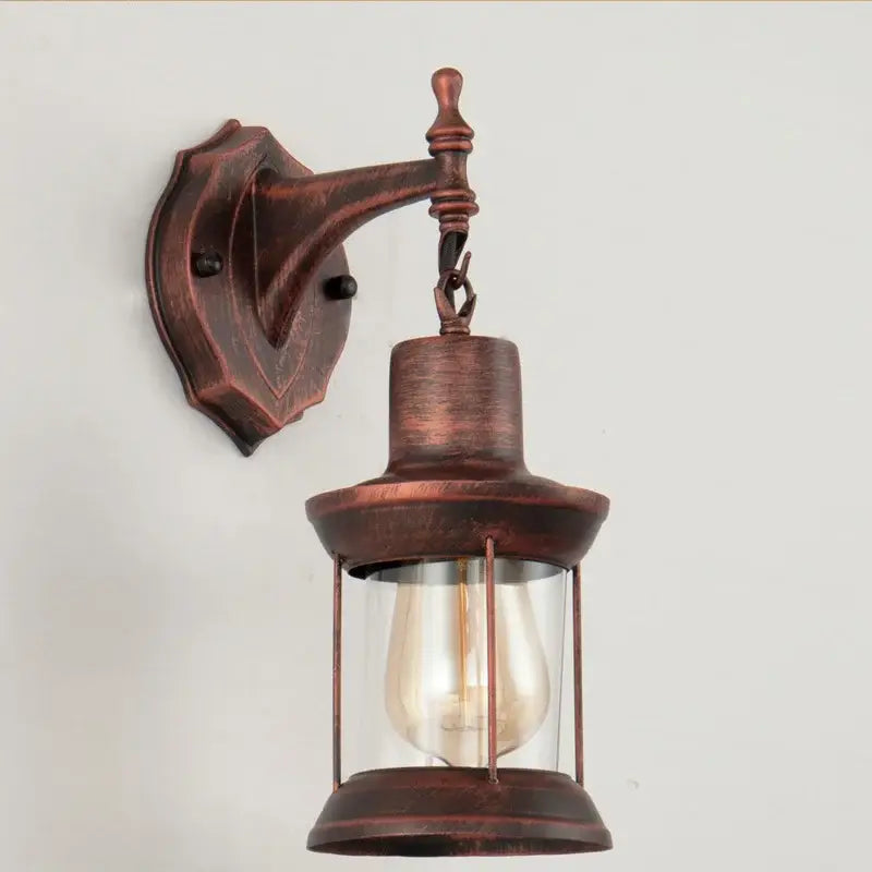 Antique brass industrial glass wall lamp bedroom lantern sconce