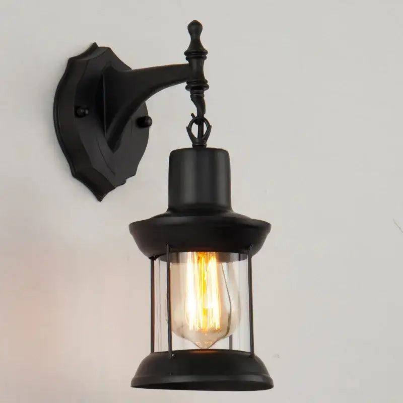 Antique brass industrial glass wall lamp bedroom lantern sconce