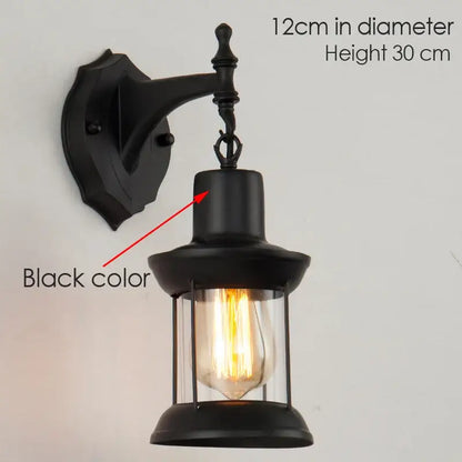 Antique brass industrial glass wall lamp bedroom lantern sconce