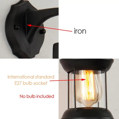 Antique brass industrial glass wall lamp bedroom lantern sconce