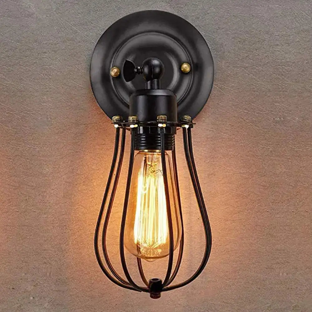 Antique brass industrial wall lamp bedroom wire cage sconce