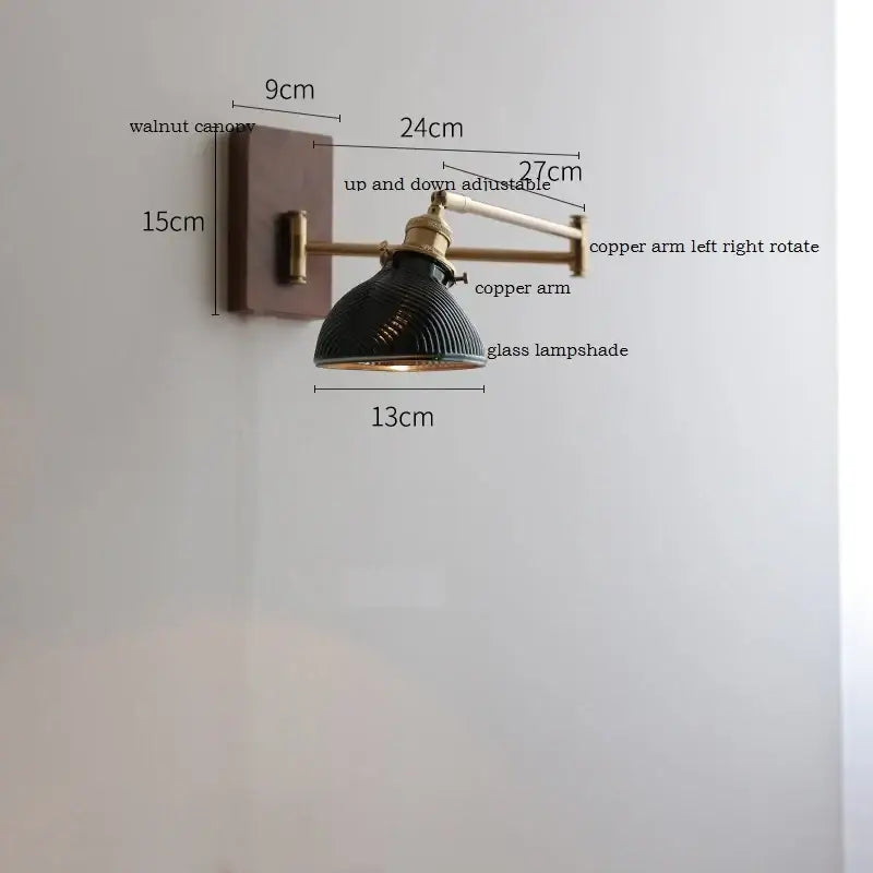 Antique brass industrial wall light with clear glass for bedroom