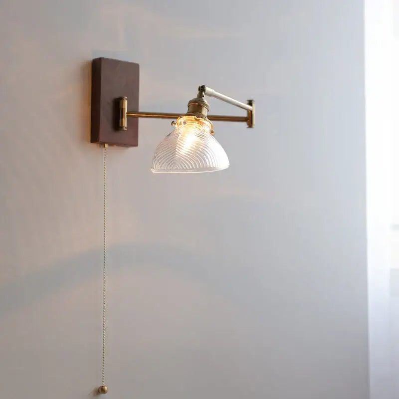 Antique brass industrial wall light with clear glass for bedroom