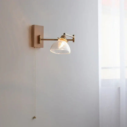 Antique brass industrial wall light with clear glass for bedroom