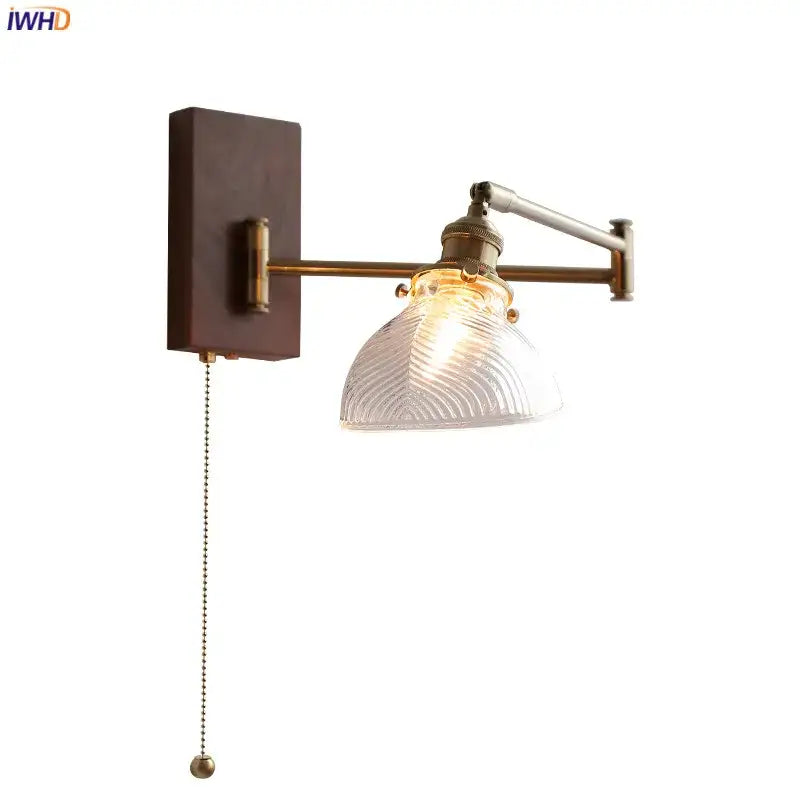 Antique brass industrial wall light with clear glass for bedroom