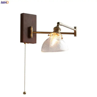 Antique brass industrial wall light with clear glass for bedroom