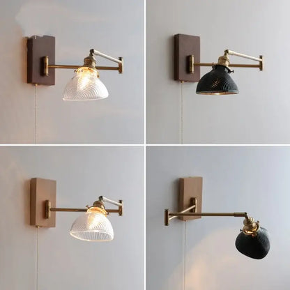 Antique brass industrial wall light with clear glass for bedroom