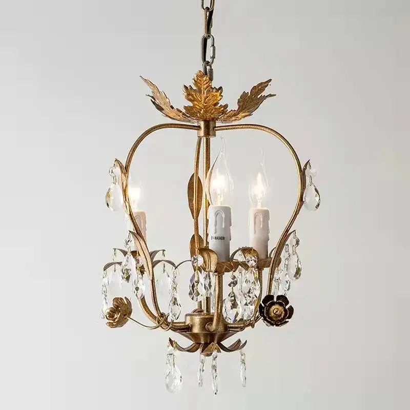 Antique brass iron crystal chandelier bedroom leaf pendant light