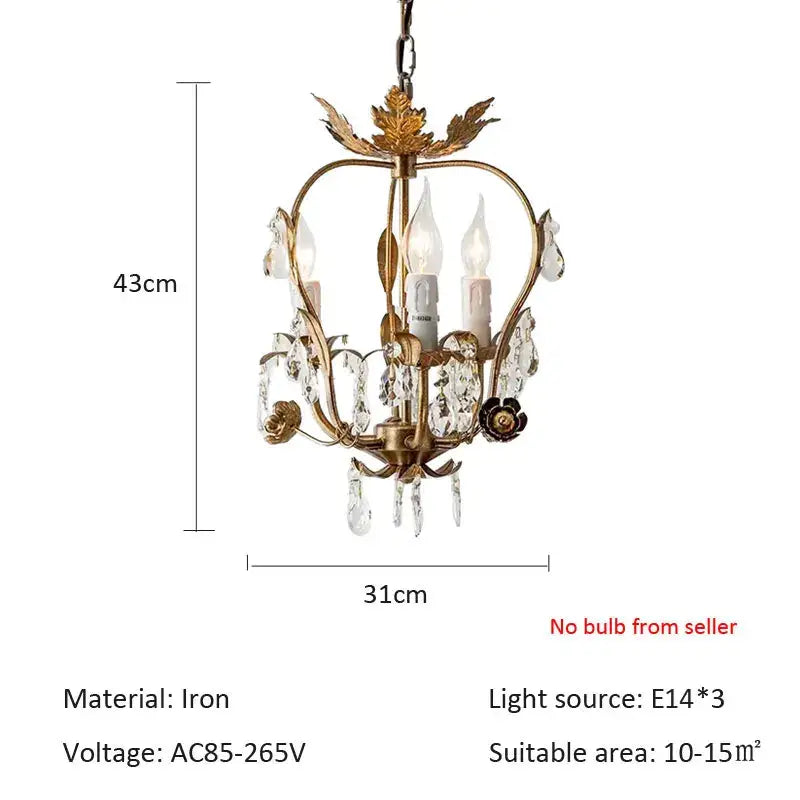 Antique brass iron crystal chandelier bedroom leaf pendant light