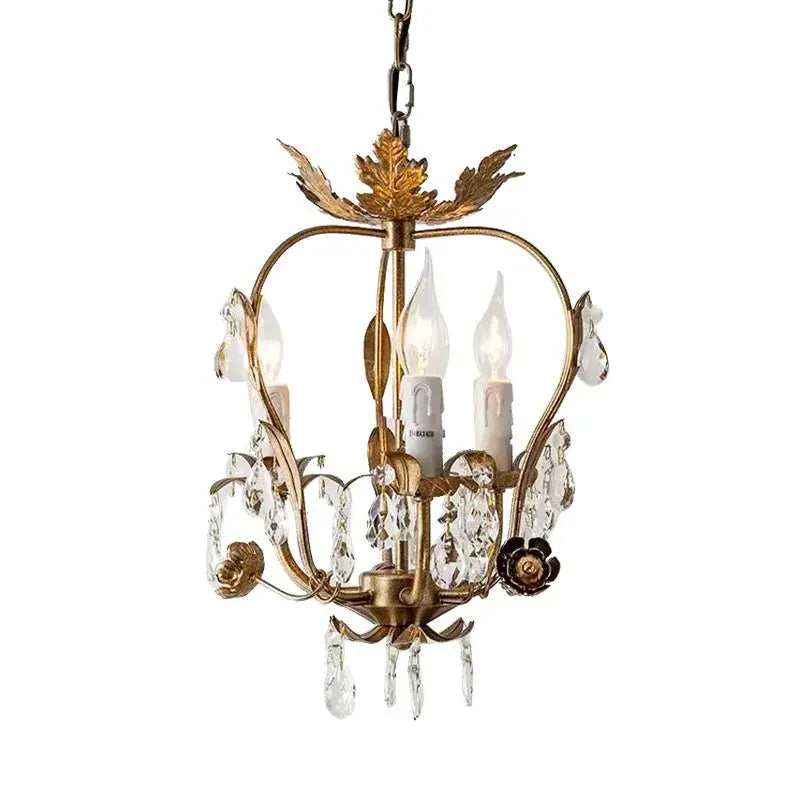 Antique brass iron crystal chandelier bedroom leaf pendant light