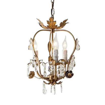 Antique brass iron crystal chandelier bedroom leaf pendant light