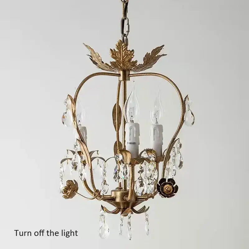 Antique brass iron crystal chandelier bedroom leaf pendant light