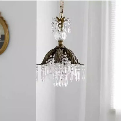 Antique brass leaf crystal pendant light bedroom chandelier