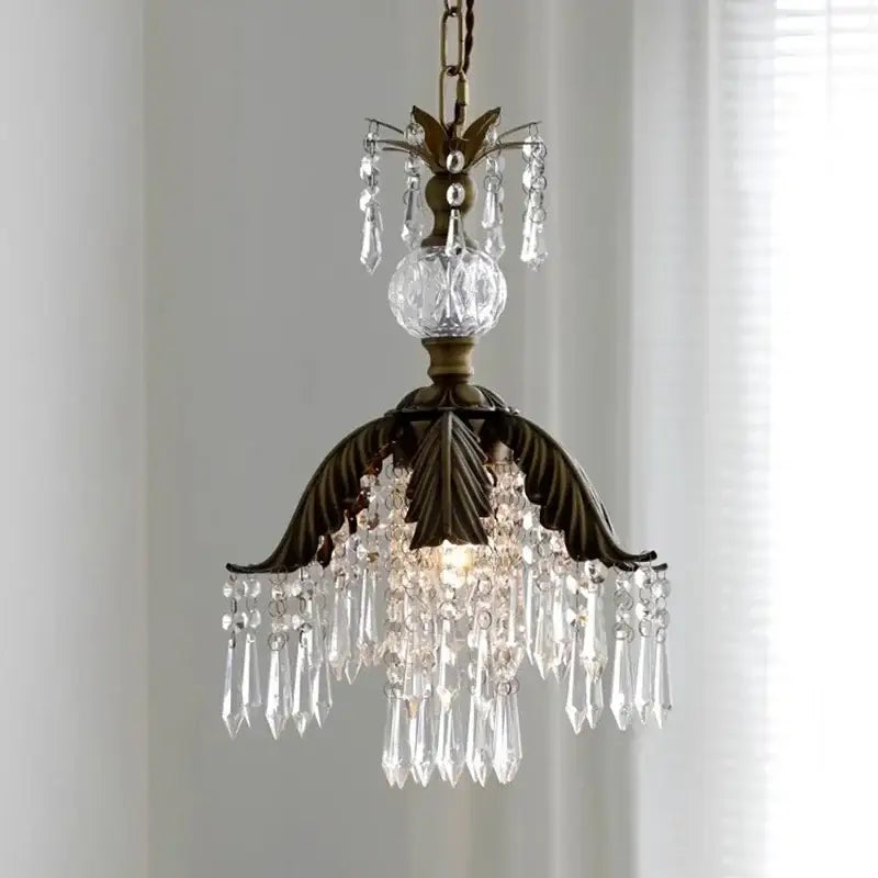 Antique brass leaf crystal pendant light bedroom chandelier
