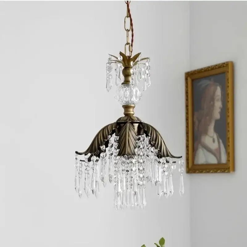 Antique brass leaf crystal pendant light bedroom chandelier