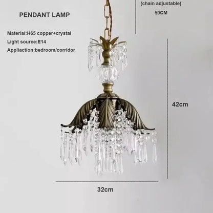 Antique brass leaf crystal pendant light bedroom chandelier