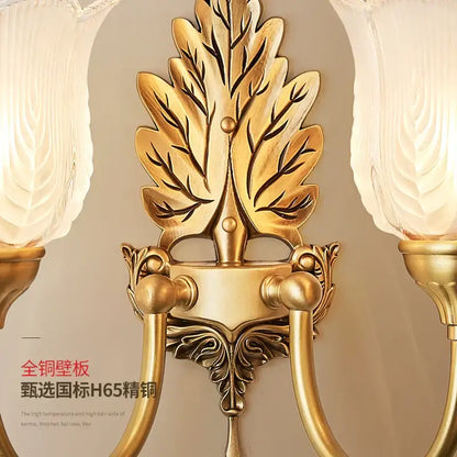 Antique brass leaf tulip wall lamp for bedroom