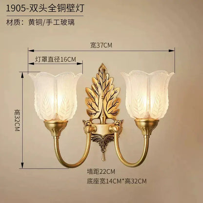 Antique brass leaf tulip wall lamp for bedroom