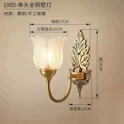 Antique brass leaf tulip wall lamp for bedroom