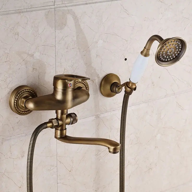 Antique brass long nose shower faucet with ceramic handle bathroom tap