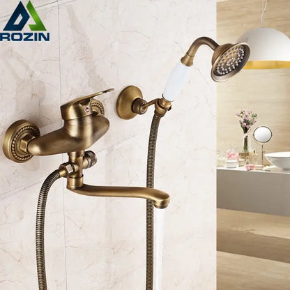 Antique brass long nose shower faucet with ceramic handle bathroom tap