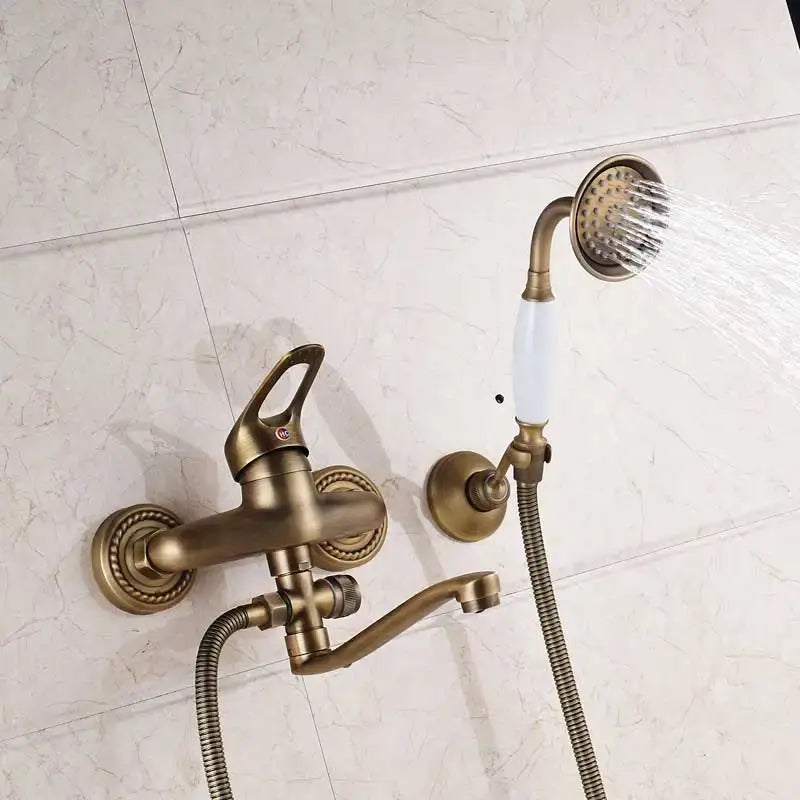 Antique brass long nose shower faucet with ceramic handle bathroom tap