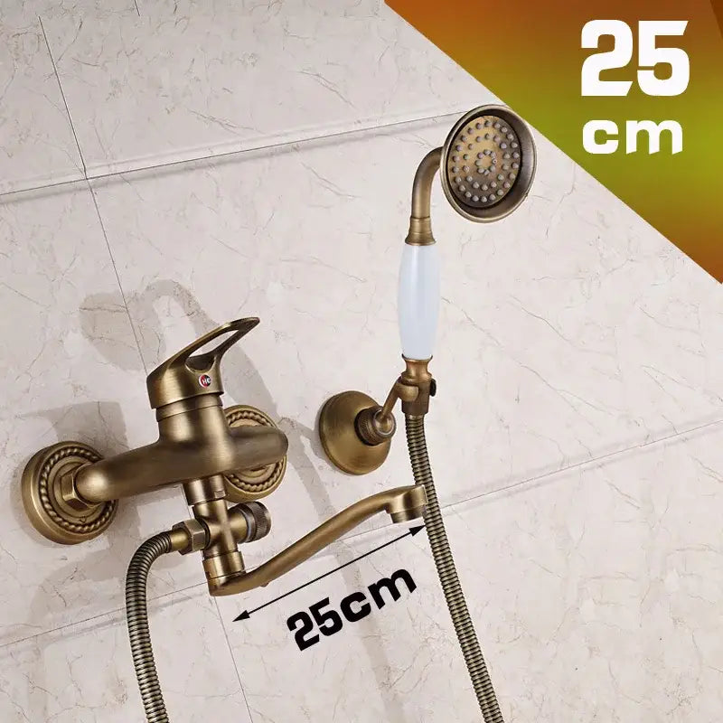 Antique brass long nose shower faucet with ceramic handle bathroom tap