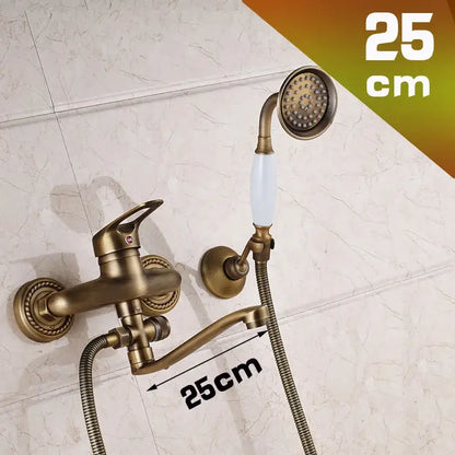 Antique brass long nose shower faucet with ceramic handle bathroom tap
