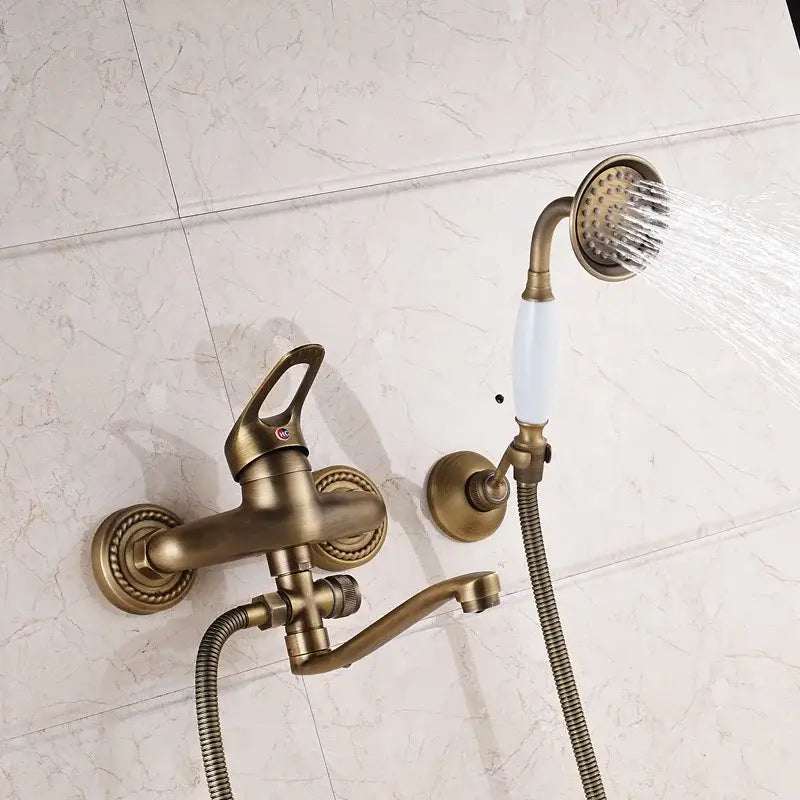 Antique brass long nose shower faucet with ceramic handle bathroom tap