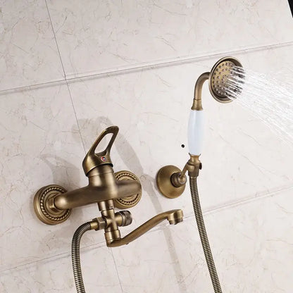 Antique brass long nose shower faucet with ceramic handle bathroom tap