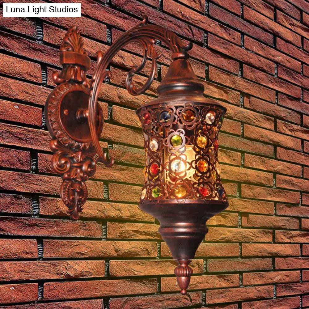 Antique brass mosaic filigree traditional iron wall lamp hallway light