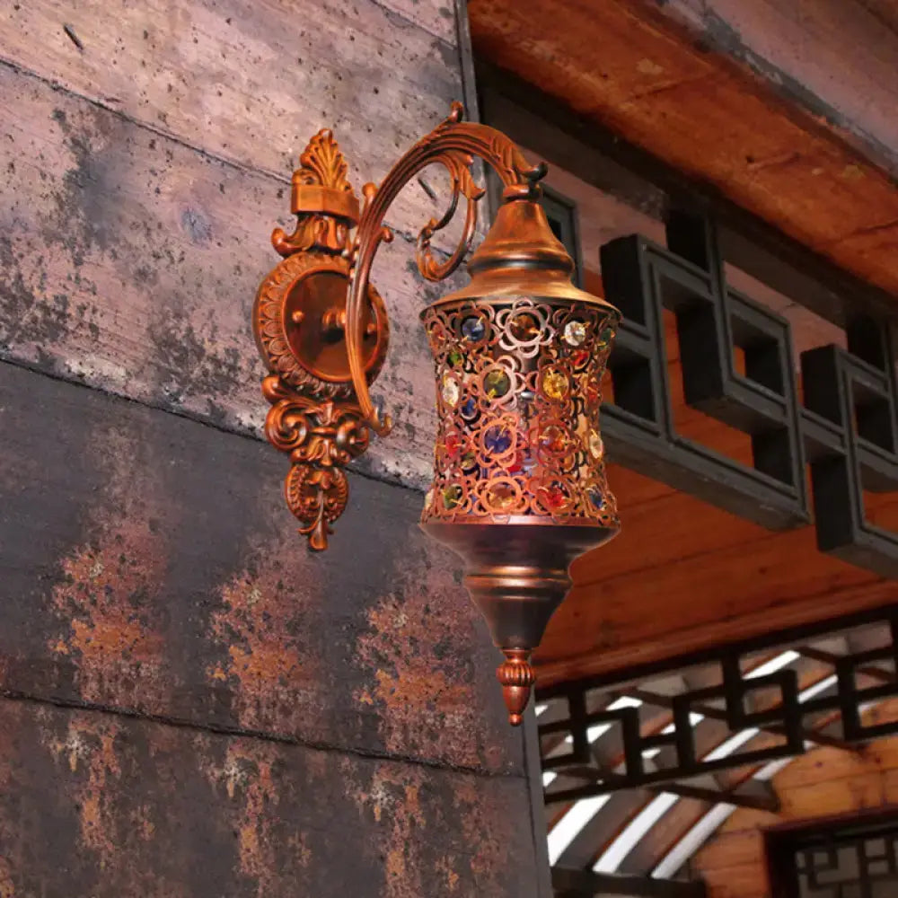 Antique brass mosaic filigree traditional iron wall lamp hallway light