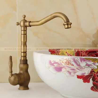Antique brass ornate basin sink faucet bathroom mixer tap