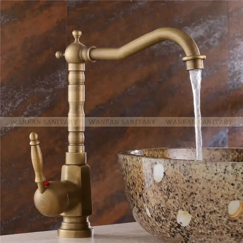Antique brass ornate basin sink faucet bathroom mixer tap