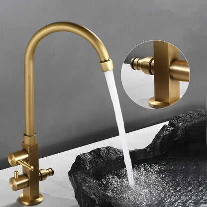 Antique brass outdoor faucet with dual control knobs for kitchens