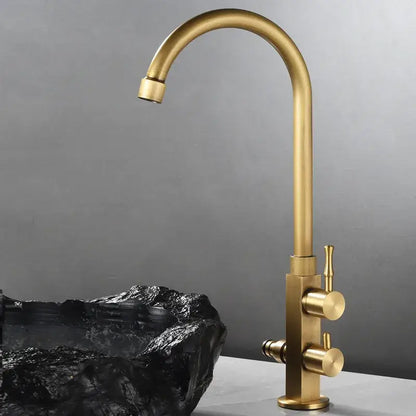 Antique brass outdoor faucet with dual control knobs for kitchens