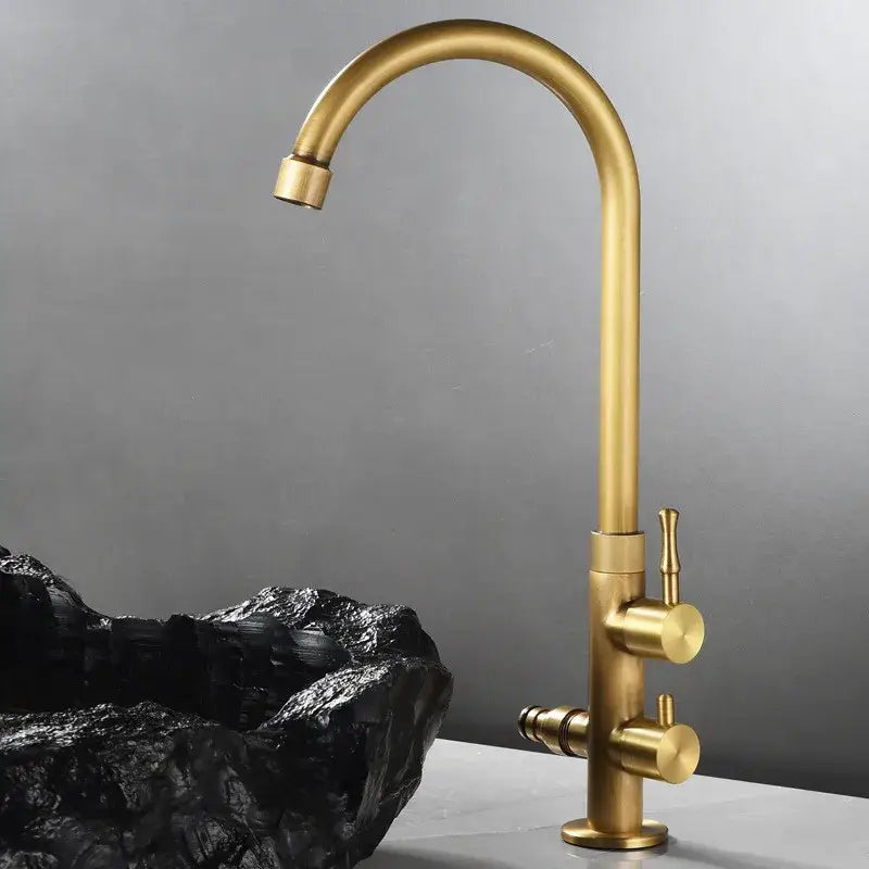 Antique brass outdoor faucet with dual control knobs for kitchens