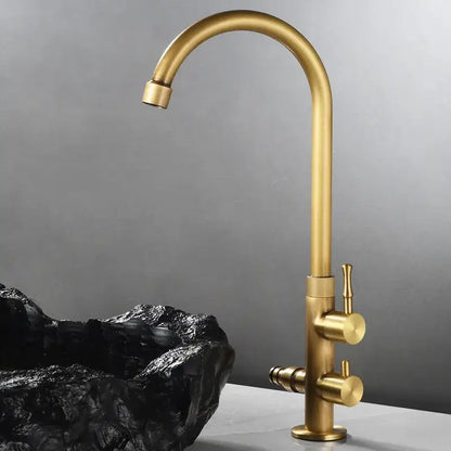 Antique brass outdoor faucet with dual control knobs for kitchens
