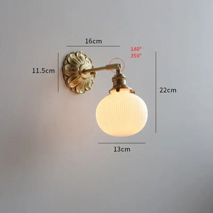 Antique brass pink rose frosted glass wall lamp bedroom sconce