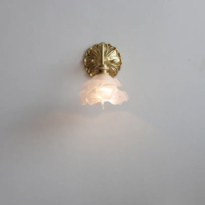 Antique brass pink rose frosted glass wall lamp bedroom sconce