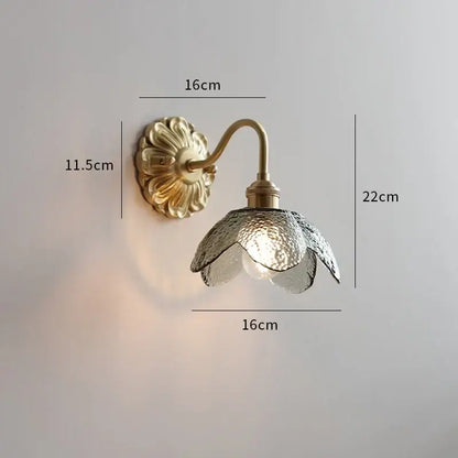 Antique brass pink rose frosted glass wall lamp bedroom sconce
