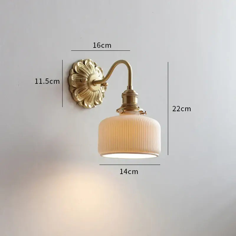 Antique brass pink rose frosted glass wall lamp bedroom sconce