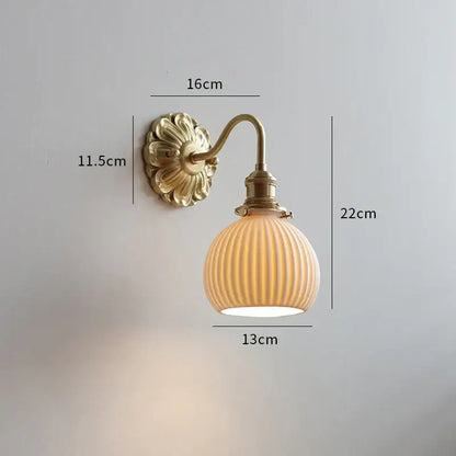 Antique brass ribbed glass wall lights bedroom ceramic led wall