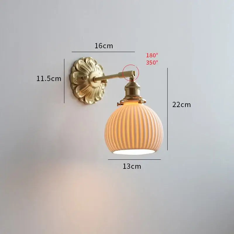 Antique brass ribbed glass wall lights bedroom sconce
