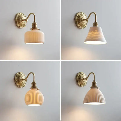 Antique brass ribbed glass wall lights bedroom sconce